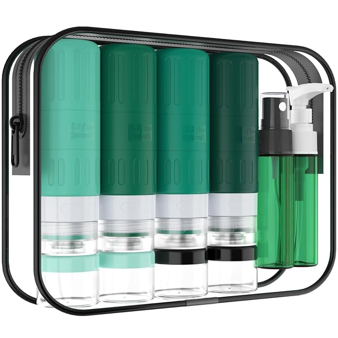 GLAMFIELDS Travel Bottles for Toiletries, TSA Approved 3.3oz Size LeakProof by GLAMFIELDS