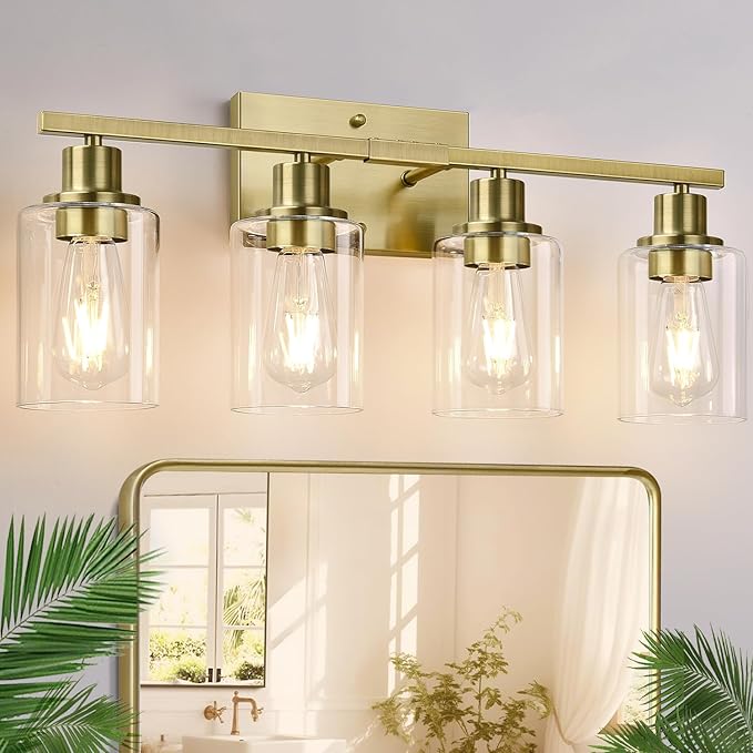 4 Light Bathroom Light Fixtures, Brass Vanity Lights by Indoibrightenyourbathroom