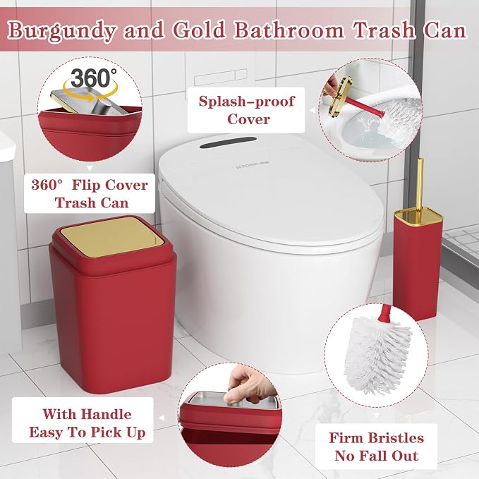 Dark Red Bathroom Accessory Set, 9-Piece Burgundy Bathroom Set - Image 5