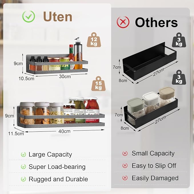 Uten Large Spice Rack for Refrigerator, 2 Pack Strong Magnetic Shelves - Image 2