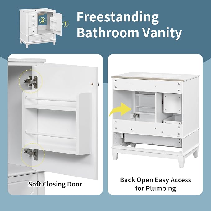 30" Bathroom Vanity with Sink, Harper & Bright Designs Free Standing Single - Image 7