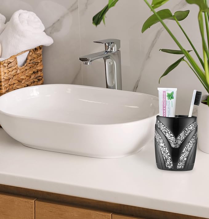 Zahari Home 4pc Sinatra Stylish Bathroom Accessories Set Black Soap - Image 4