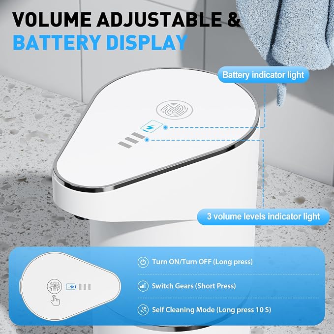 Automatic Soap Dispenser, Touchless Hand Wall Mount Rechargeable 3 Gear - Image 4