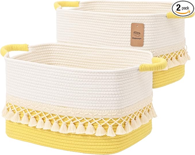 2 Pack Storage Basket for Shelves, Boho Cotton Rope Storage Bins by Degeyoyo