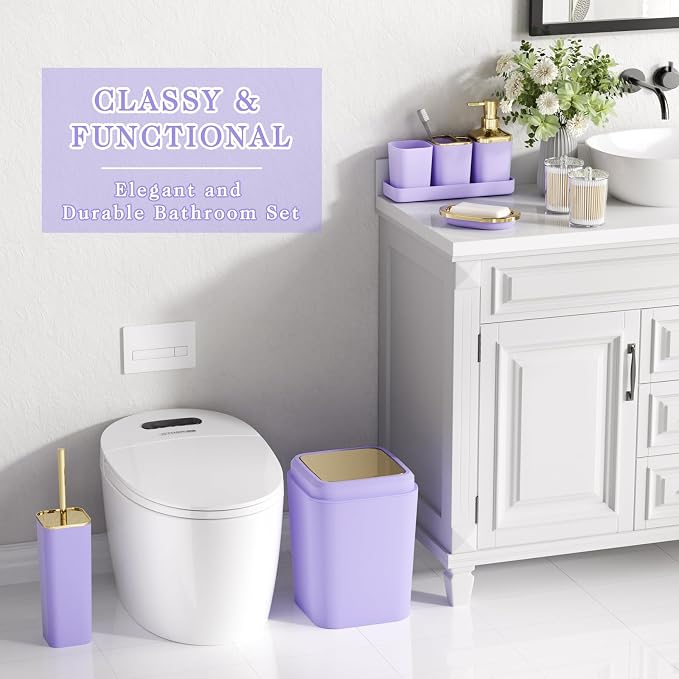 Purple Bathroom Accessories Set, Soap Dispenser, Soap Dish, Toothbrush Holder - Image 3