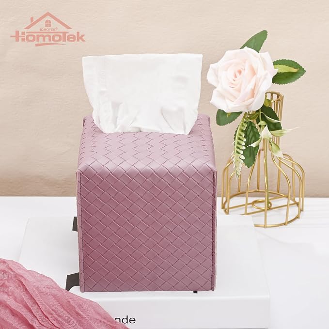 HOMOTEK 2 Pack Tissue Box Cover, Square PU Leather Tissue Holder, Decorative - Image 5