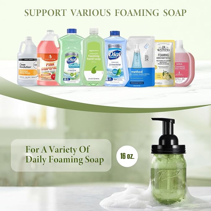 Amolliar Plastic Mason Jar Foaming Soap Dispenser Pump Lid, 16oz Foam Soap - Image 5