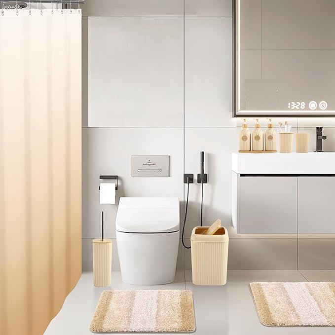 32PCS Bathroom Sets with Shower Curtain and Rugs Beige Bathroom Accessories Set - Image 7