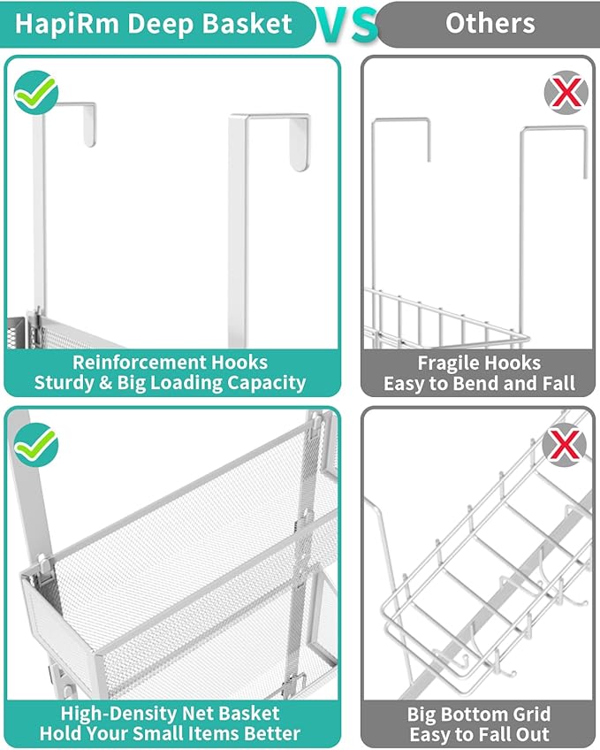 HapiRm Over Door Hook with 2 Mesh Baskets and 9 Hooks, 304 Stainless Steel No - Image 2