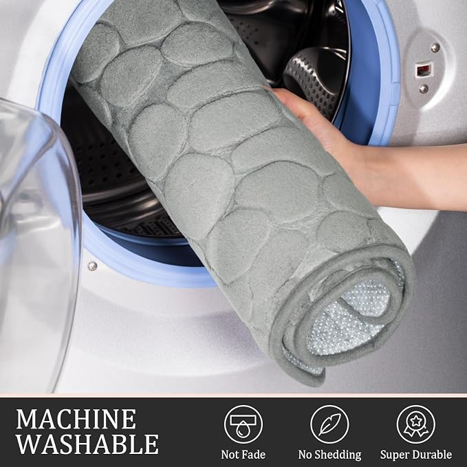 YIHOUSE Bathroom Rugs Mat Set 5 Piece Light Grey, Memory Foam Bath Mats Sets - Image 5