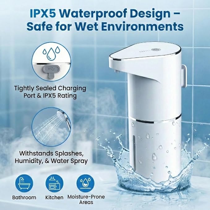 Automatic-Foaming-Soap-Dispenser-Touchless, Type C Rechargeable White Hand Soap - Image 2