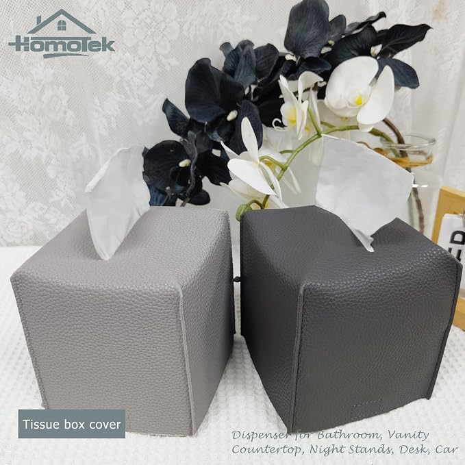 HOMOTEK 2 Pack Tissue Box Cover, Square PU Leather Tissue Holder, Decorative - Image 5