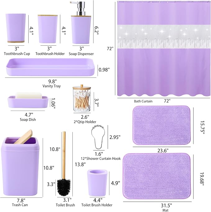 24PCS Bathroom Sets with Shower Curtain and Rugs, Bathroom Sets with Extra Soft - Image 7