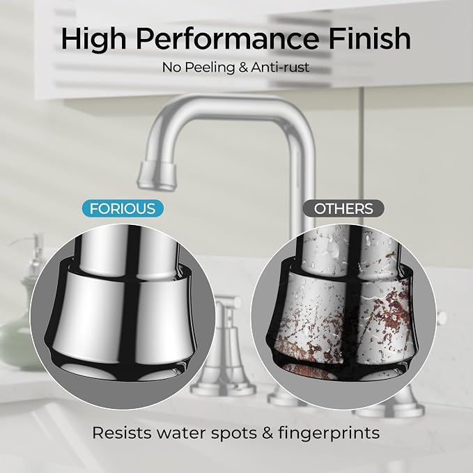 FORIOUS Widespread Bathroom Faucets Polished Chrome, 3 Hole Faucet - Image 4