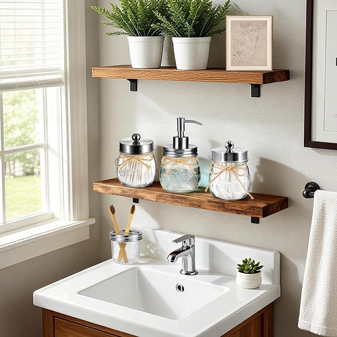 Amolliar Mason Jar Bathroom Accessories Set 4 Pcs -Lotion Soap Dispenser & 2 - Image 6