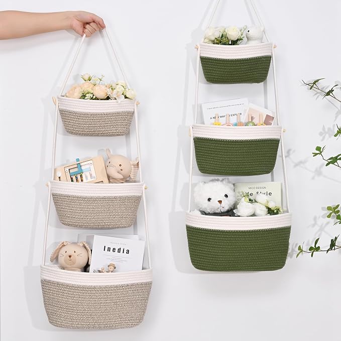 Hanging Storage Baskets, Over the Door Basket, Cotton Wall Baskets Storage - Image 4