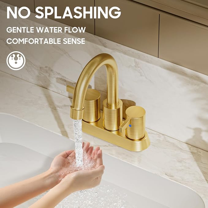 Brushed Gold 4 Inch 2 Handle Centerset Lead-Free Bathroom Faucet, Swivel Spout - Image 6