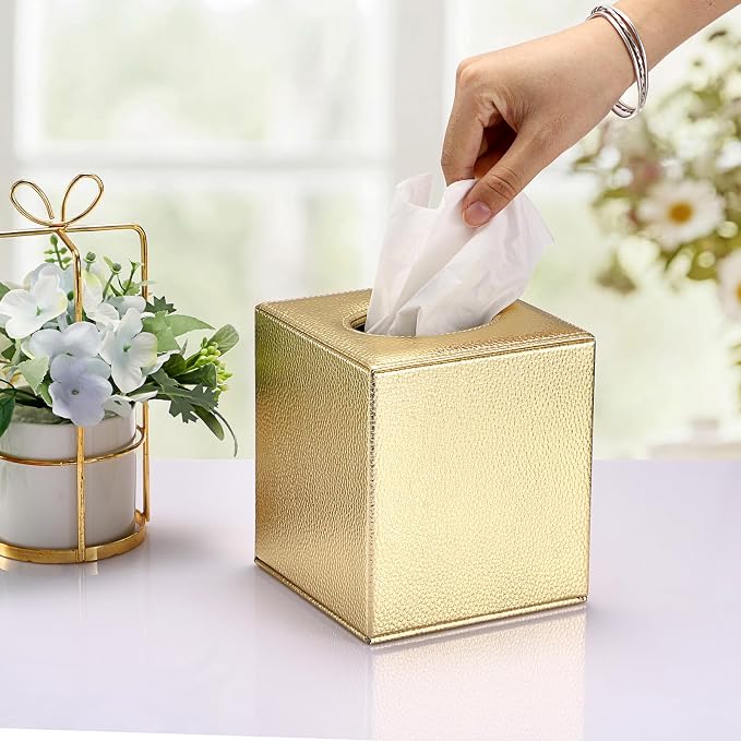 Sumnacon Tissue Box Cover Square Tissue Box Stylish PU Tissue Box Holder - Image 2