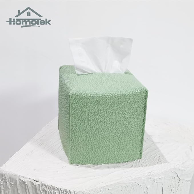 HOMOTEK 2 Pack Tissue Box Cover, Square PU Leather Tissue Holder, Decorative - Image 7