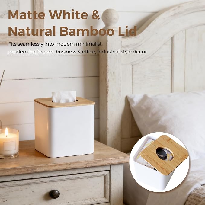 White Tissue Box Cover, Square Tissue Box Holder - Image 5