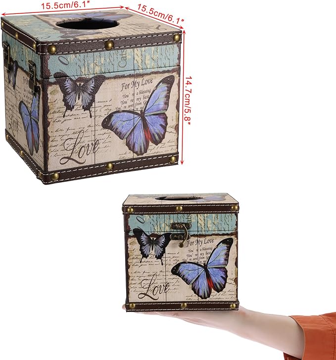 Sumnacon Tissue Box Retro Wood Square Tissue Box Cover Vintage Cube Tissue Box - Image 3