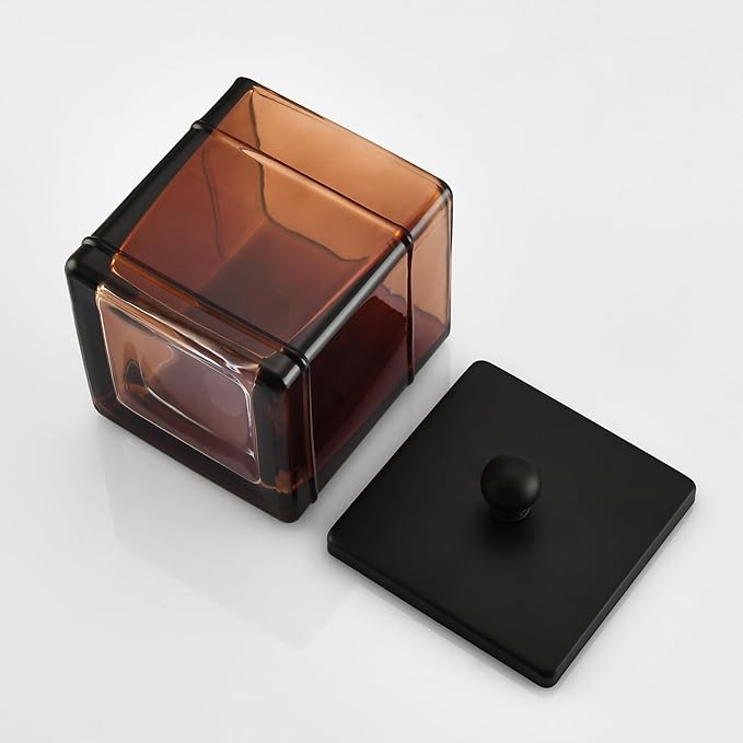 Amber Glass Cotton Jar Holder – Black Lid Elegant Bathroom Storage Canister - Image 6