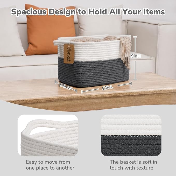 Goodpick Woven Storage Basket for Shelves, Baskets for Organizing, Cotton Rope - Image 3