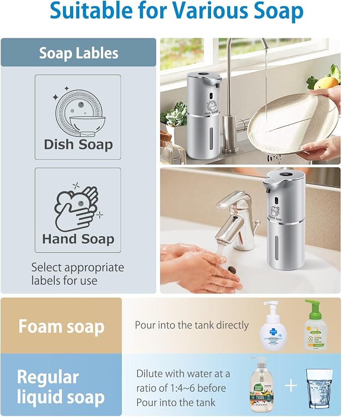 Automatic Foaming Soap Dispenser 12.8oz, Rechargeable & 6 Levels Foaming - Image 6