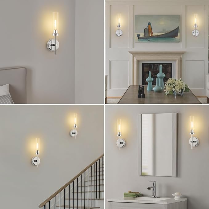 WILON Modern Wall Sconces Set of 2, Chrome Bathroom Light Fixture - Image 6