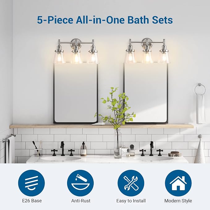 DEWENWILS Bathroom Light Fixtures, 5-Piece All-in-One Bathroom Light Set - Image 2