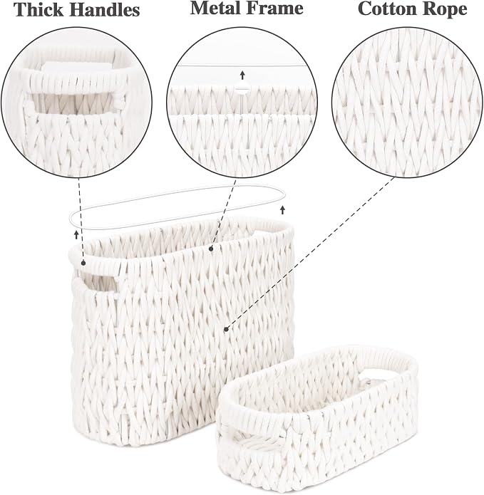 Boho Toilet Paper Storage Baskets, Cotton Rope Woven Bathroom Basket Set of 2 - Image 2
