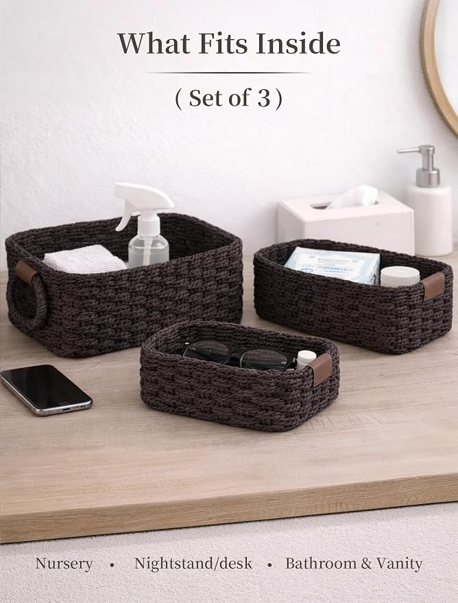 Storage Basket, Recycled Paper Rope Basket Organizer, Mini wicker Basket - Image 3