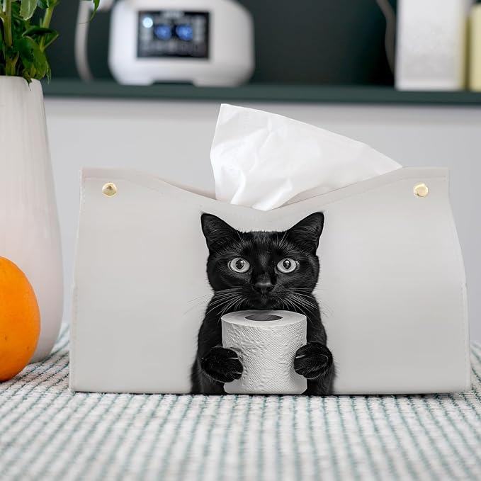 Cute Black Cat Leather Tissue Box Cover - Image 2