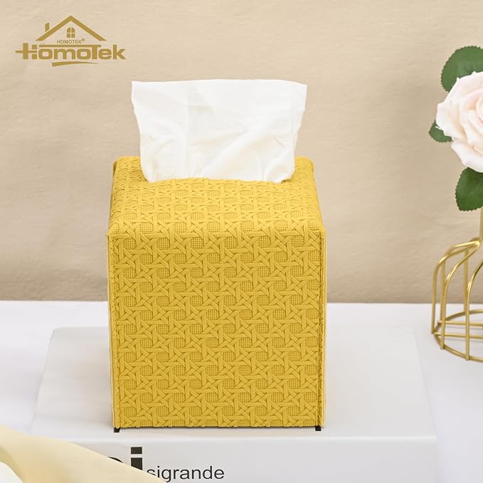 HOMOTEK 2 Pack Tissue Box Cover, Square PU Leather Tissue Holder, Decorative - Image 5