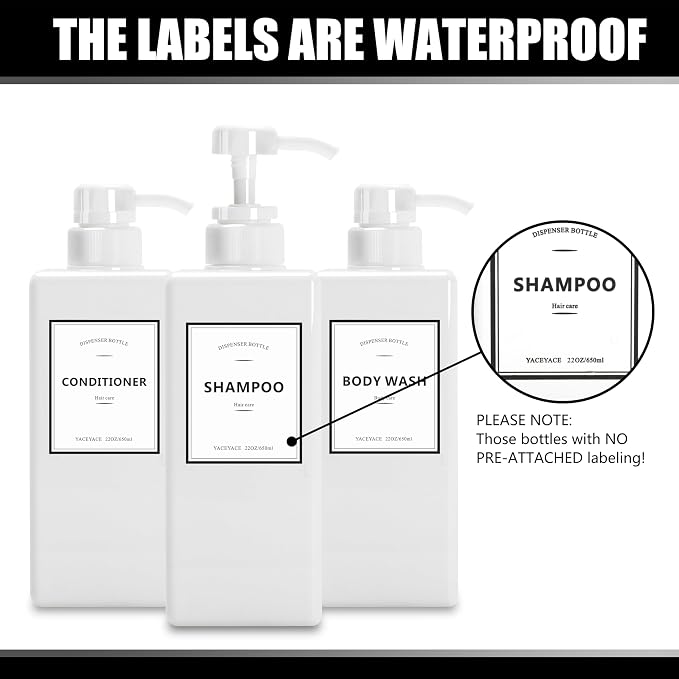 Shower Dispenser Set, 3 White Refillable Bottles, 22oz Large, Conditioner - Image 2