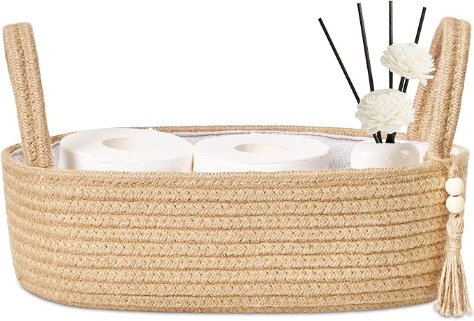 ABenkle Jute Rope Boho Storage Basket, Small Woven Bathroom Organizer, by ABenkle
