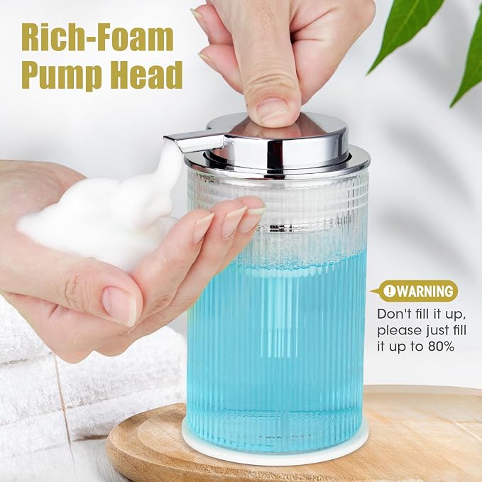 NiHome 14oz Ribbed Glass Foaming Hand Soap Dispenser, High-Capacity Easy to - Image 3