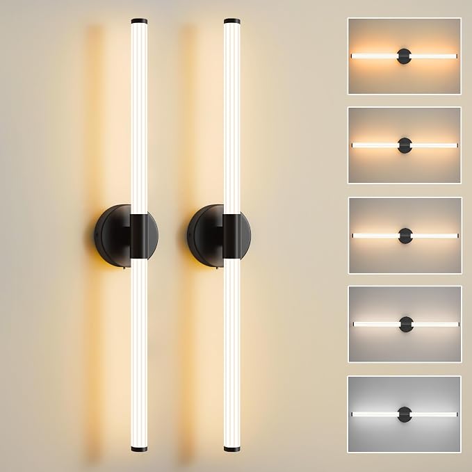 Bathroom Wall Sconces Set of 2 Hardwired Dimmable 5CCT LED Bathroom Light by Gednbo