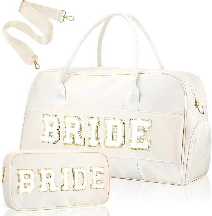 2 Pcs Wedding Weekender Bag Bride Groom Duffle Bag Chenille Letter Patch Travel by Bulyoou