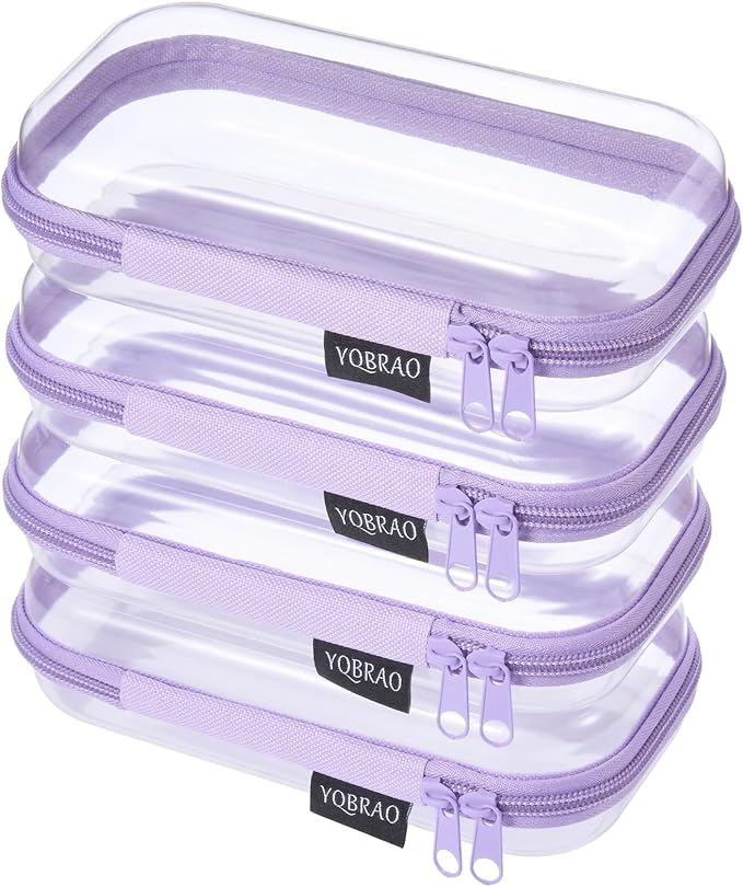 YQBRA 4 Pack Clear Hard Shell Zipper Case, See-Through Hard Plastic Organizer by Unknown