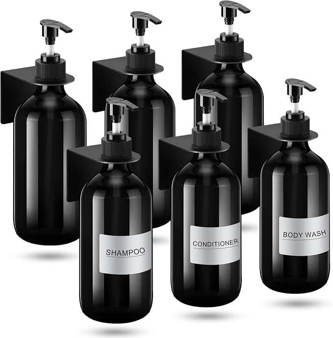 Remerry 6 Pack Shampoo and Conditioner Dispenser Wall Mount 17oz No Drill by Remerry