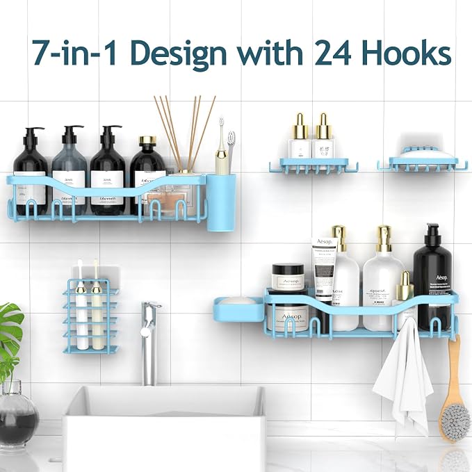 Shower Caddy Adhesive Shower Organizer 7-Pack, Rustproof Stainless Steel - Image 4