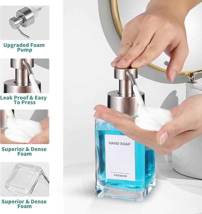 Foaming Soap Dispenser, 12oz/350ml Glass Foaming Hand Soap Dispenser Set - Image 3