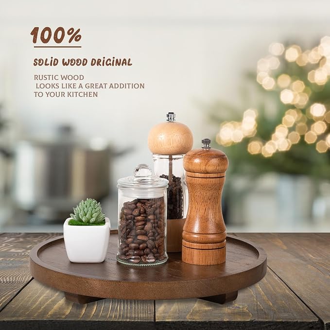 Round Decorative Tray Wood Bathroom Counter Organizer Farmhouse Kitchen Decor - Image 2