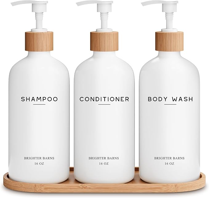 White Shampoo and Conditioner Dispenser Set by Brighter Barns by BrighterBarns