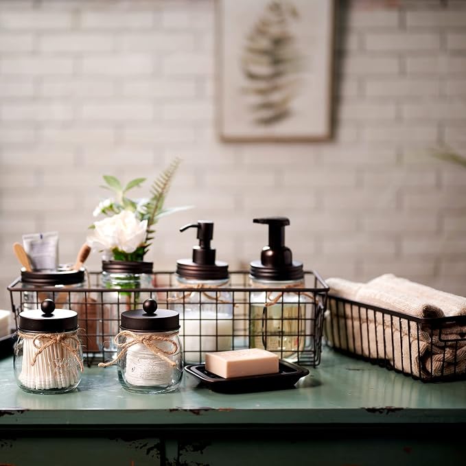 SheeChung 6Pcs Mason Jars Bathroom Accessories Set Complete - Image 4