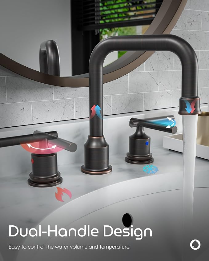 WOWOW Oil Rubbed Bronze Bathroom Faucet Widespread Bathroom Sink Faucet 3 Holes - Image 5