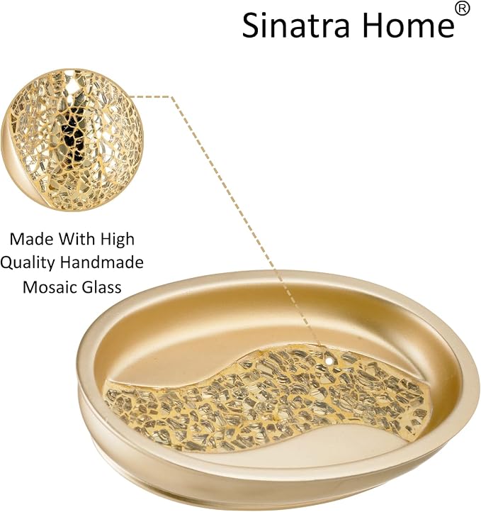 Zahari Home 4pc Sinatra Stylish Bathroom Accessories Set Champagne Gold Soap - Image 6