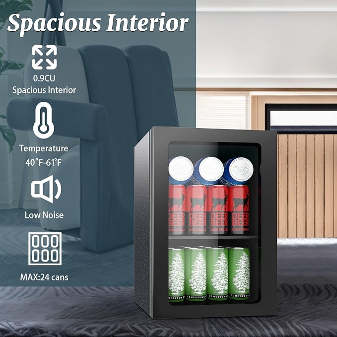 Beverage Refrigerator Cooler, 24 Can Mini Fridge Solid Door - Image 5