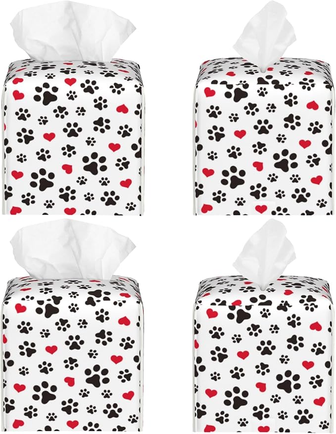 Dog Paw Cat Paw Heart Love Tissue Box Cover Square, Animal Puppy Footprints - Image 2
